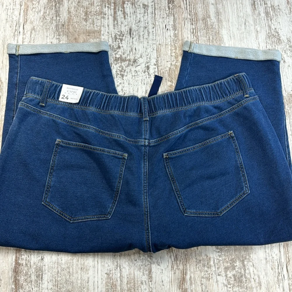 Lane Bryant NWT Blue Pull-On Fit Knit Boyfriend Capri Pants - Picture 9 of 13